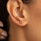 Blush Pink Crystal Stud Earrings – 18K Gold Plated Square Cut