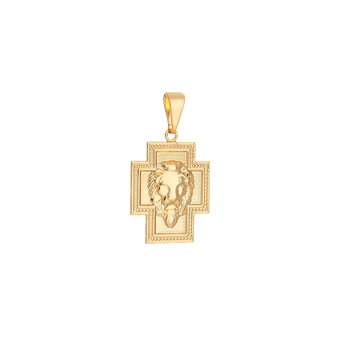 Openwork cross pendant with lion silhouette details - 18k gold plated