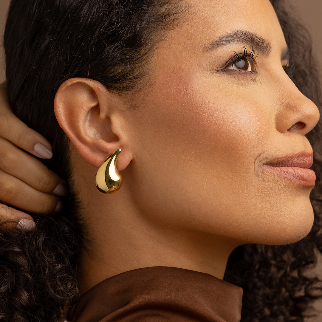 Bold Teardrop Stud Earrings – 18K Gold Plated Statement Earrings
