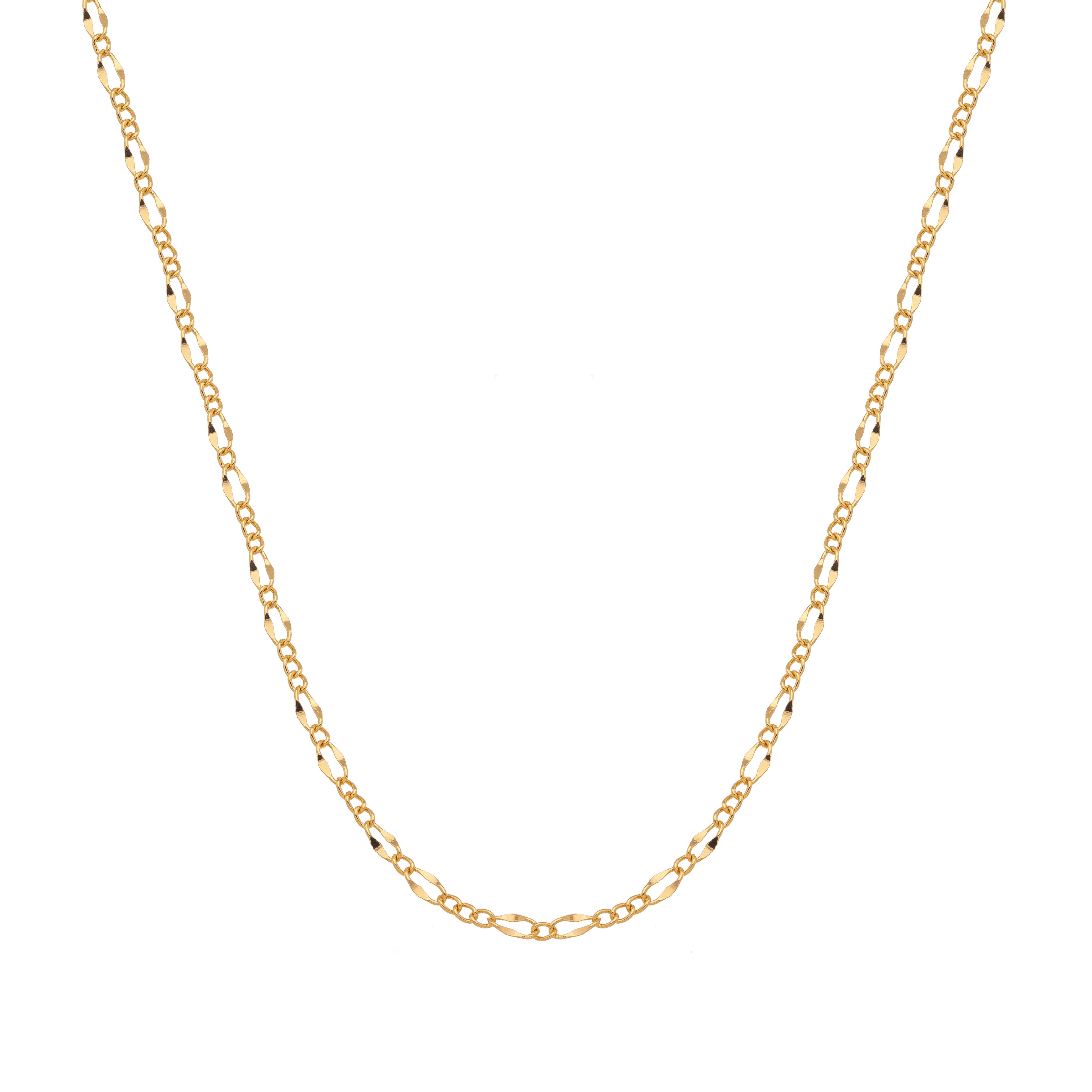 Figaro 3x1 mesh chain with beveled details on the sides - 18k gold plated