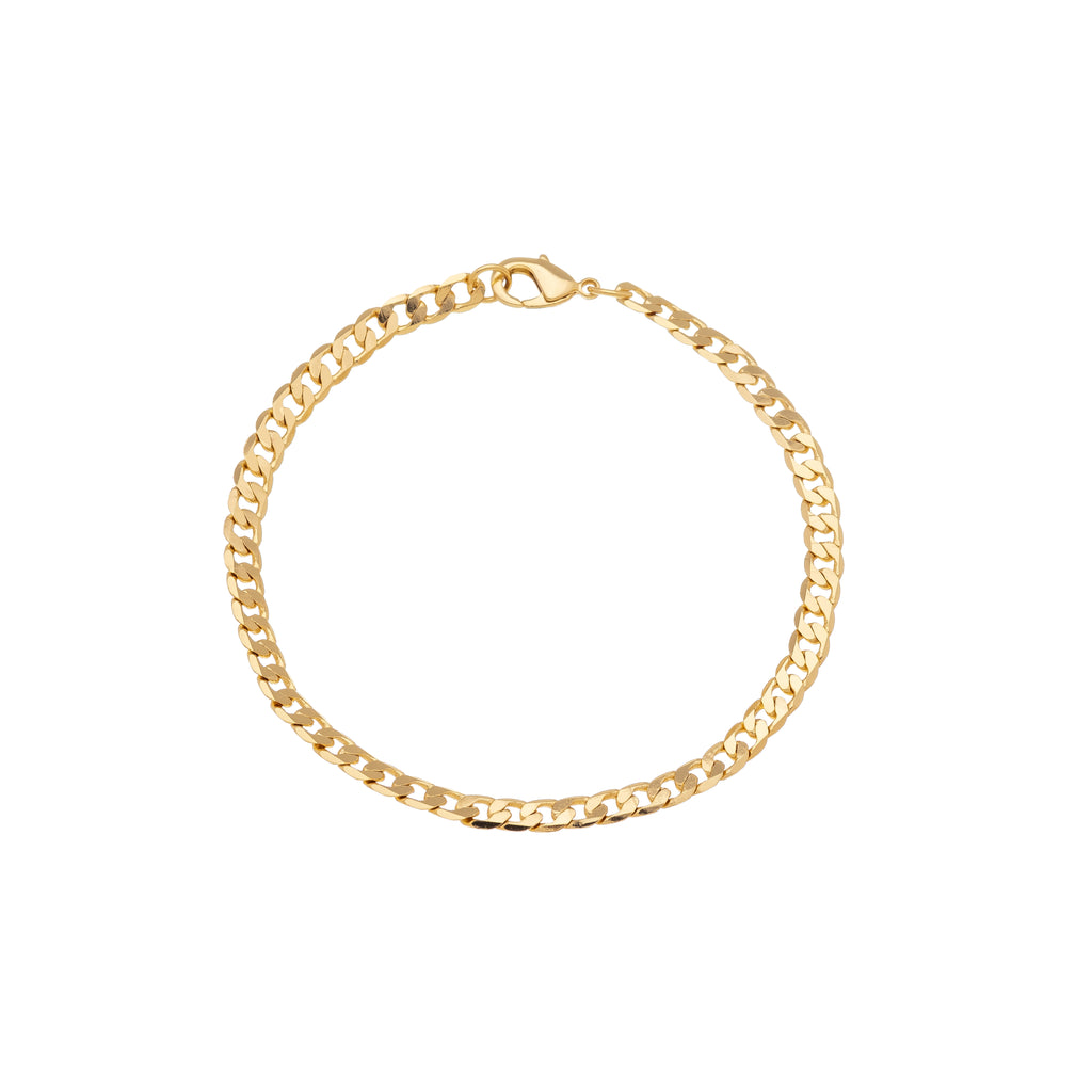 Men's bracelet, 18cm + 5cm extender, traditional 1x1 curb link, 18k gold plated.