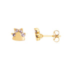 Delicate children's earring with paw-shaped studs, 18k gold plated and set with cubic zirconia.