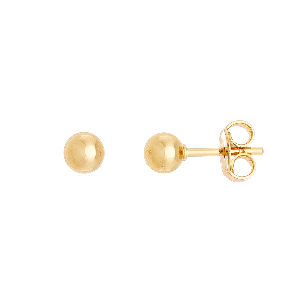 Delicate 2mm ball stud earrings for children, 18k gold plated, hypoallergenic.
