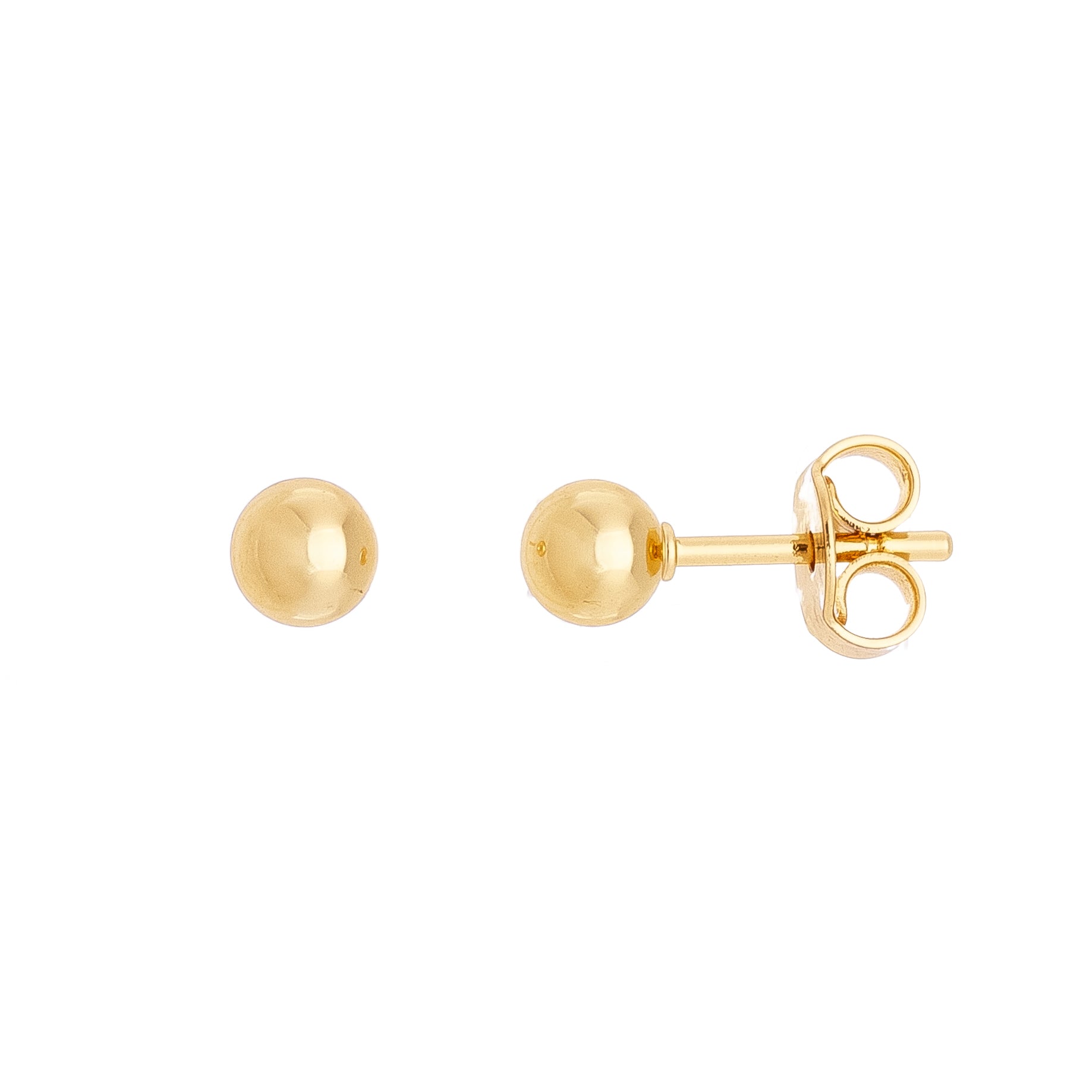 Delicate 2mm ball stud earrings for children, 18k gold plated, hypoallergenic.