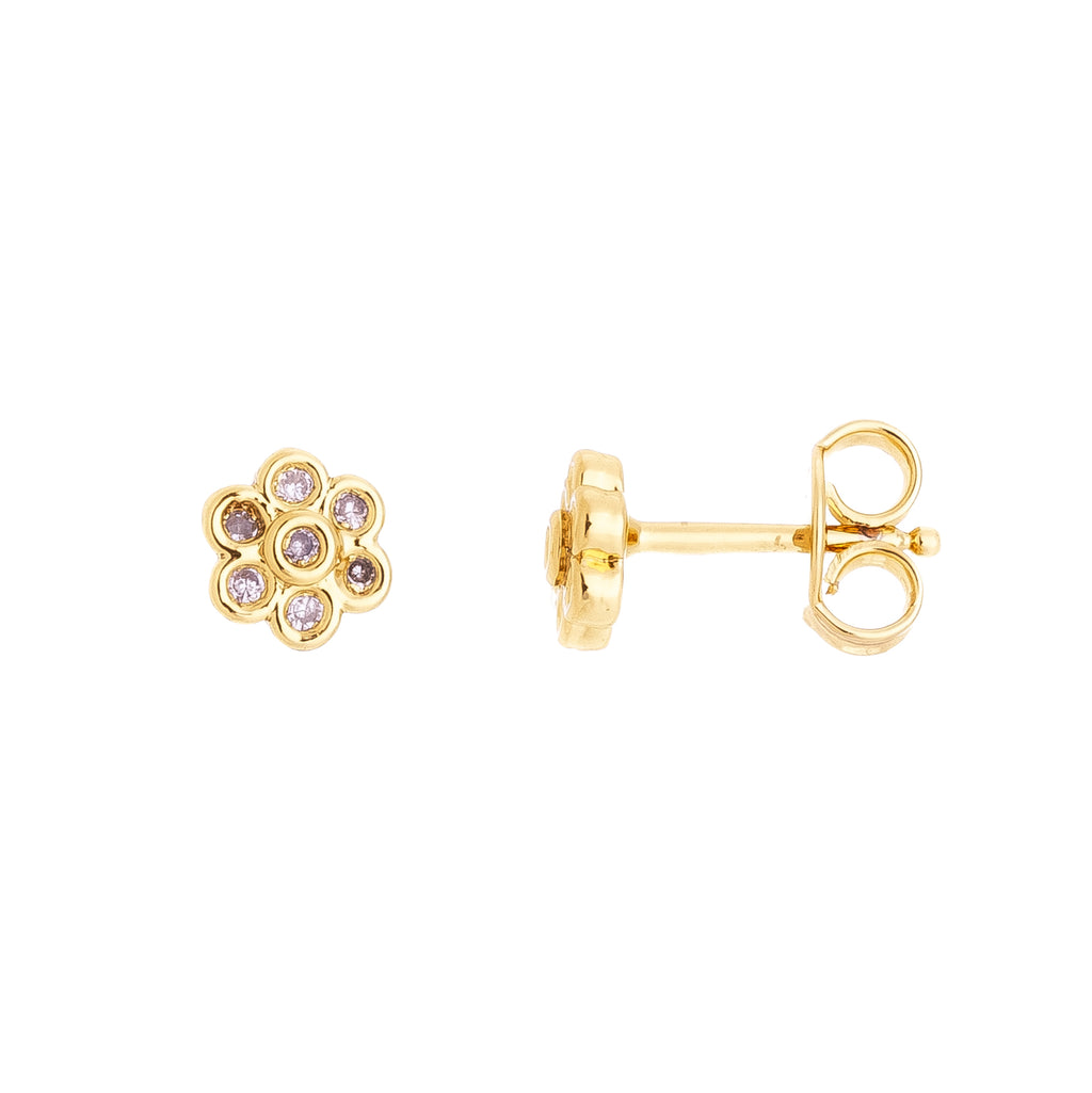Hypoallergenic children's earring in the shape of a flower with petal detail, 18k gold plated.