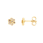 Hypoallergenic children's earring in the shape of a flower with petal detail, 18k gold plated.