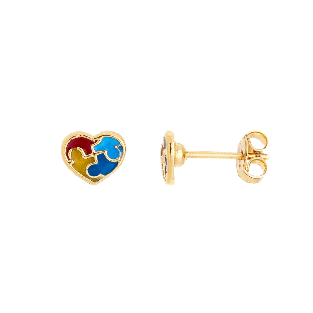 Children's heart-shaped earring with autism identification, delicate, hypoallergenic 18k gold plated.