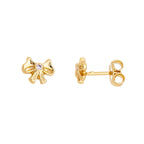 Delicate hypoallergenic children's earring in a bow shape, 18k gold plated.