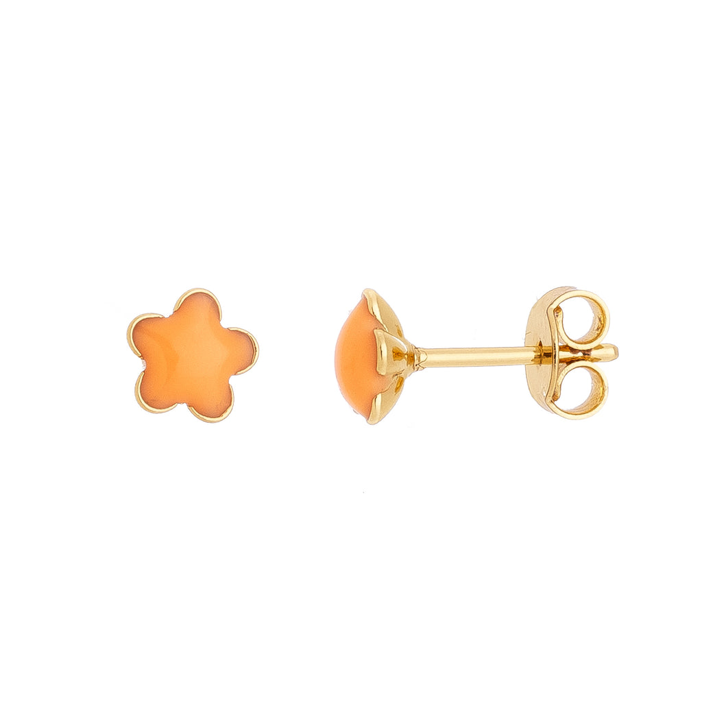 Children's star-shaped earring with delicate orange resin, 18k gold plated, hypoallergenic.