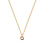 Children's Venetian necklace with a square pendant set with colorful cubic zirconia stones, 18k gold plated, hypoallergenic.