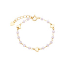 Children's bracelet with pearls and hearts, 18k gold plated, hypoallergenic.