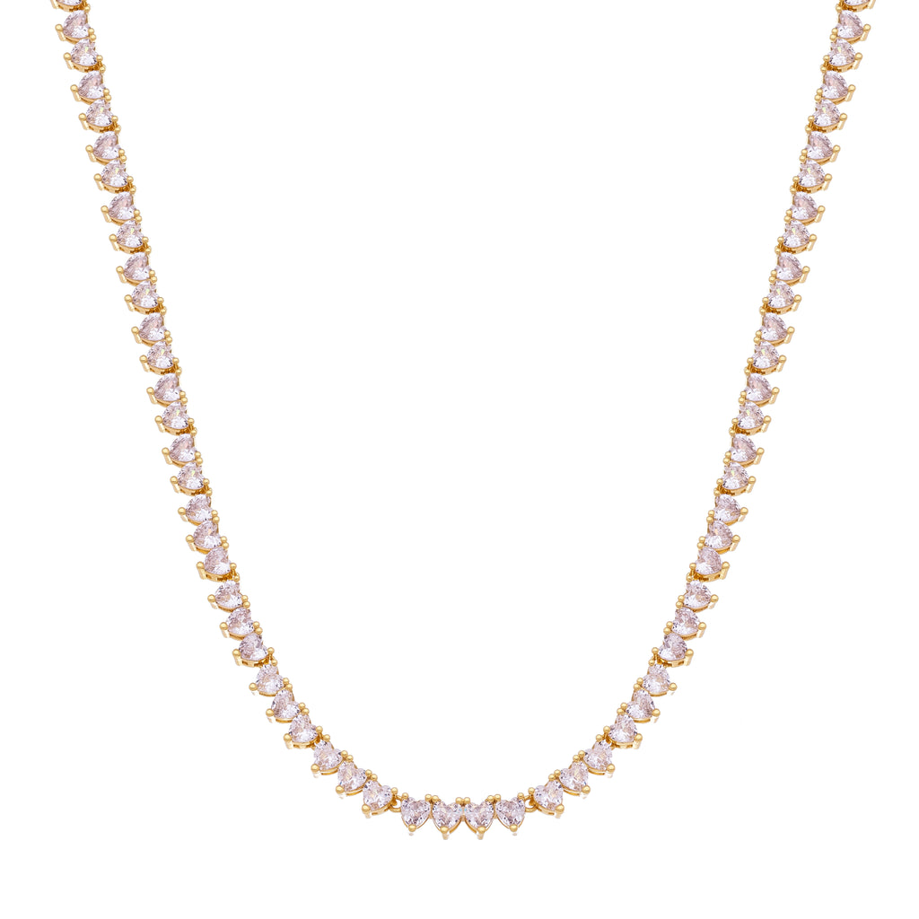 18K Gold Plated Heart Cut Zirconia Tennis Necklace – Elegant Choker Necklace for Women