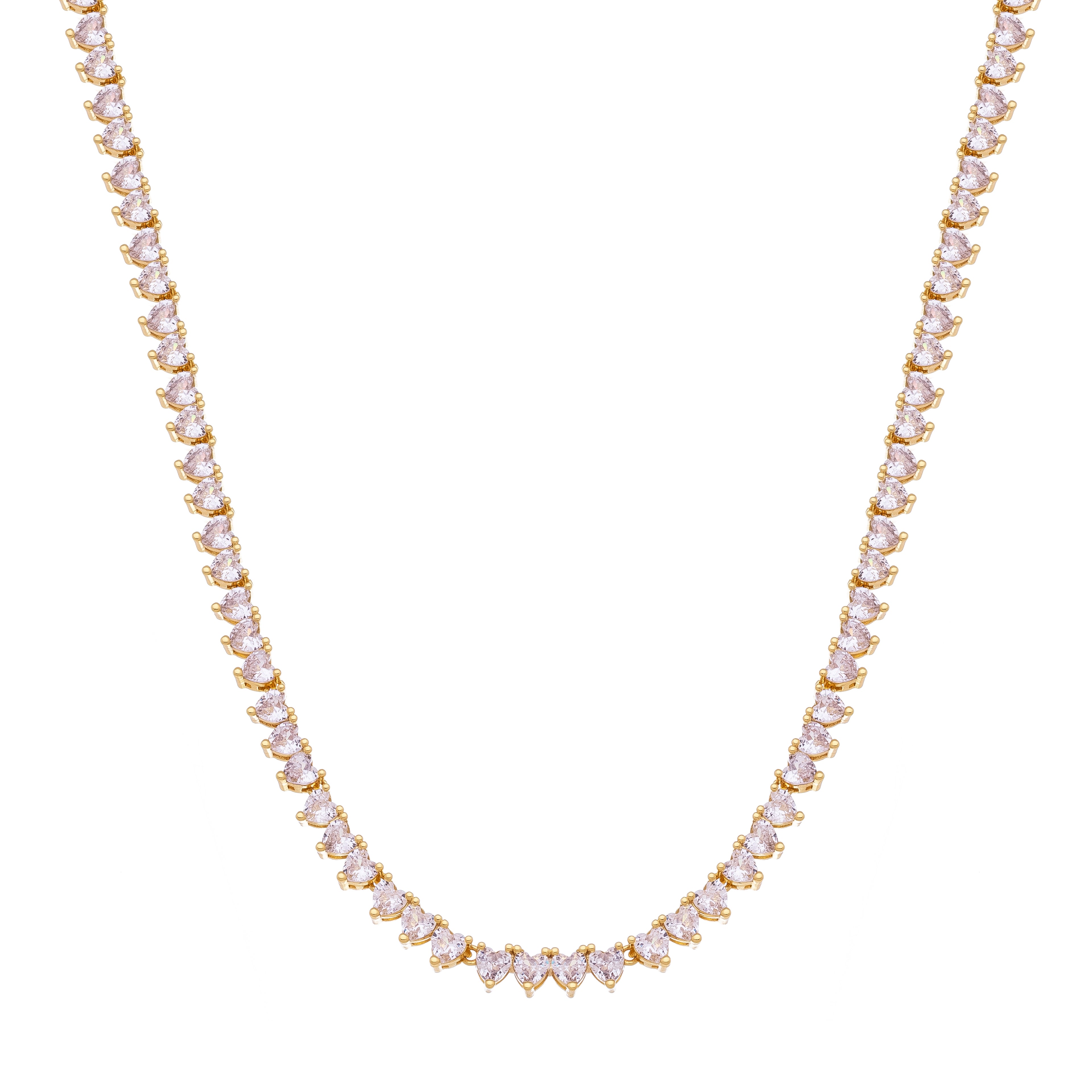 18K Gold Plated Heart Cut Zirconia Tennis Necklace – Elegant Choker Necklace for Women