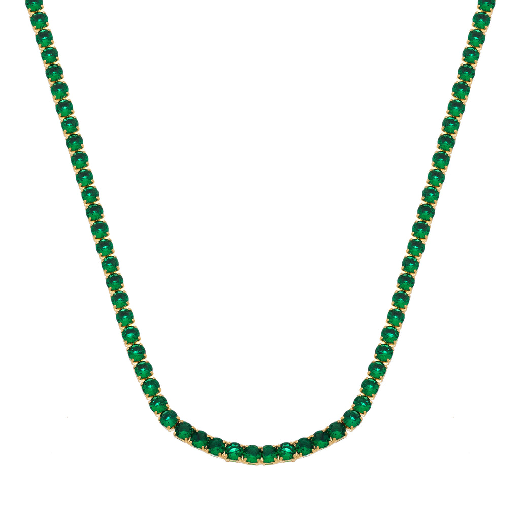 18K Gold Plated Green Zirconia Tennis Necklace – Elegant Emerald Style Choker for Women