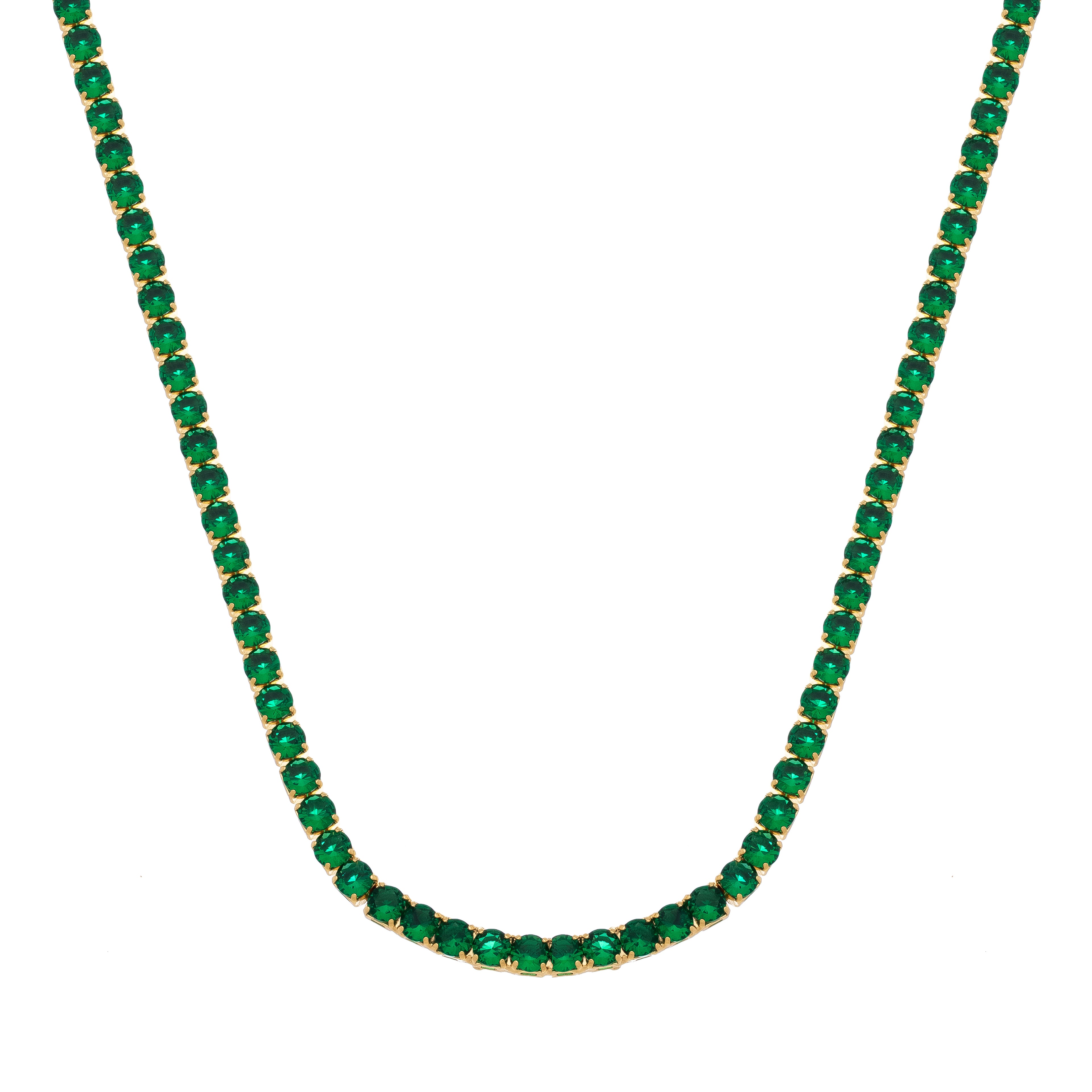 18K Gold Plated Green Zirconia Tennis Necklace – Elegant Emerald Style Choker for Women