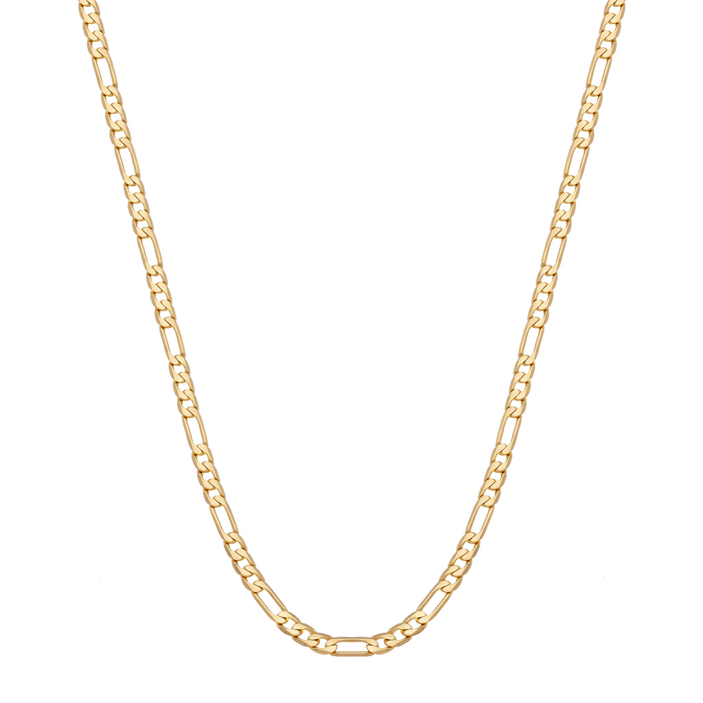 18K Gold Plated Figaro Chain Necklace – Classic Link Minimal Statement Necklace
