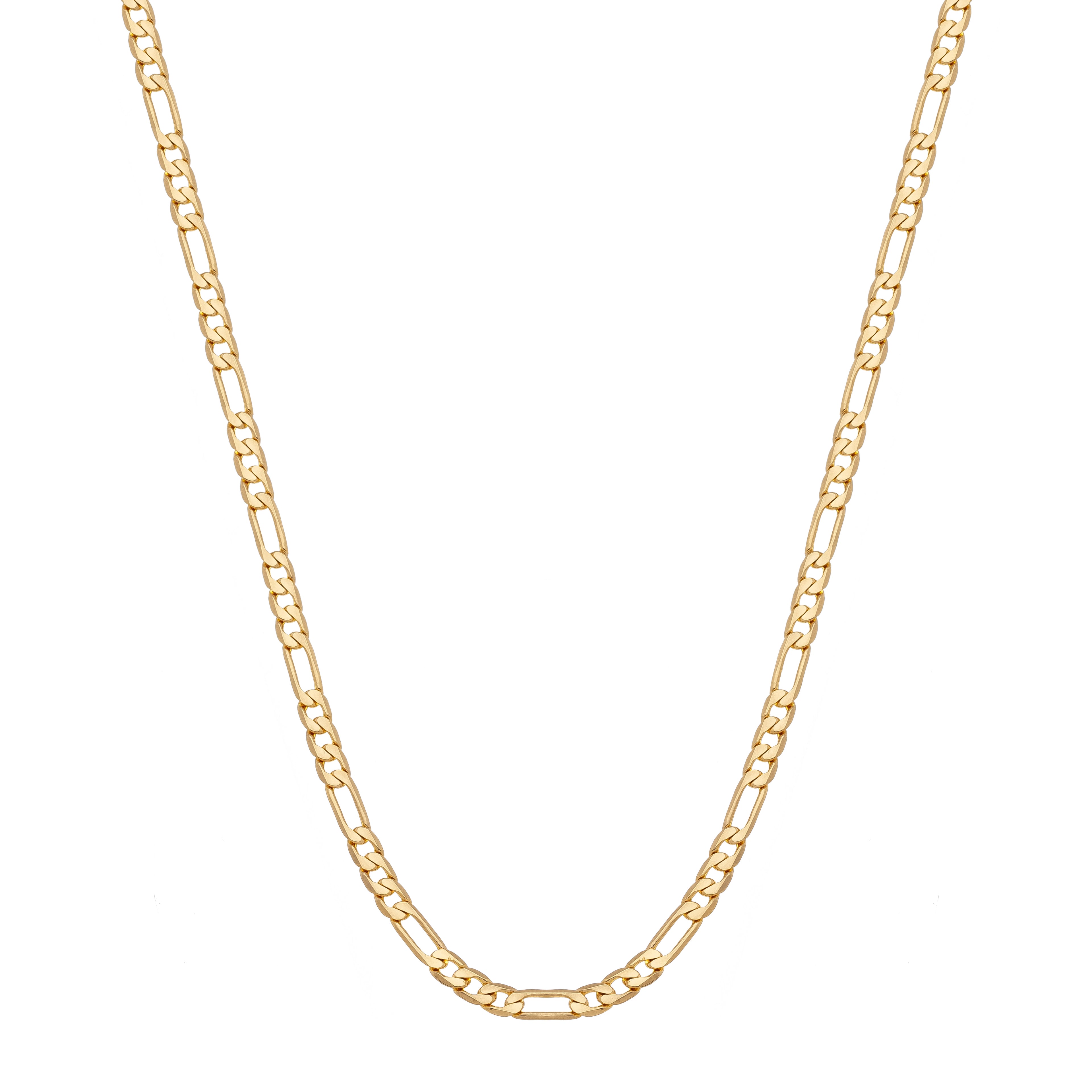 18K Gold Plated Figaro Chain Necklace – Classic Link Minimal Statement Necklace