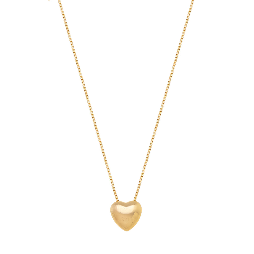 18K Gold Plated Puffy Heart Pendant Necklace – Minimal Romantic Gold Chain