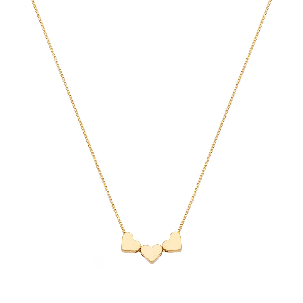 18K Gold Plated Triple Heart Necklace – Minimalist Romantic Pendant Chain