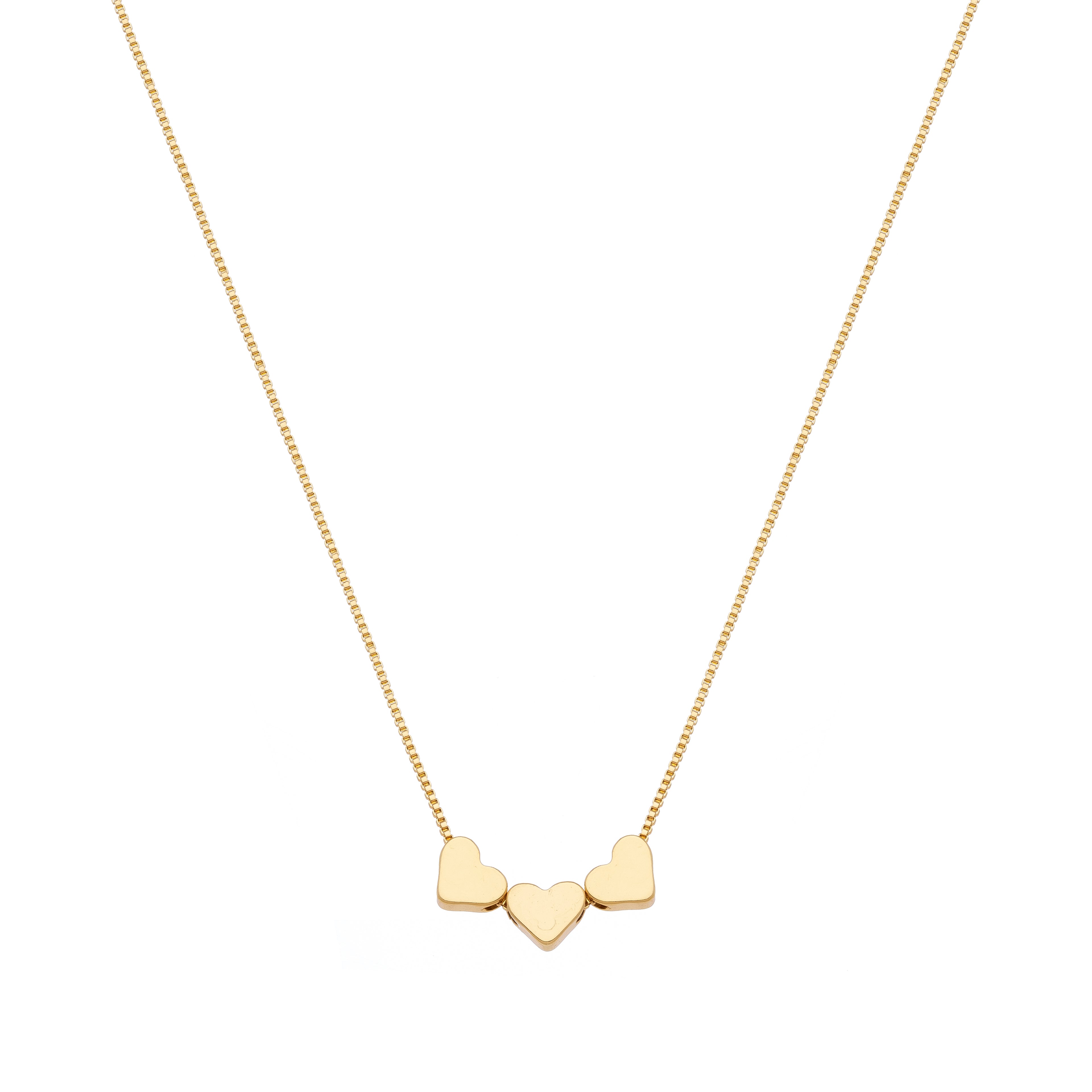 18K Gold Plated Triple Heart Necklace – Minimalist Romantic Pendant Chain