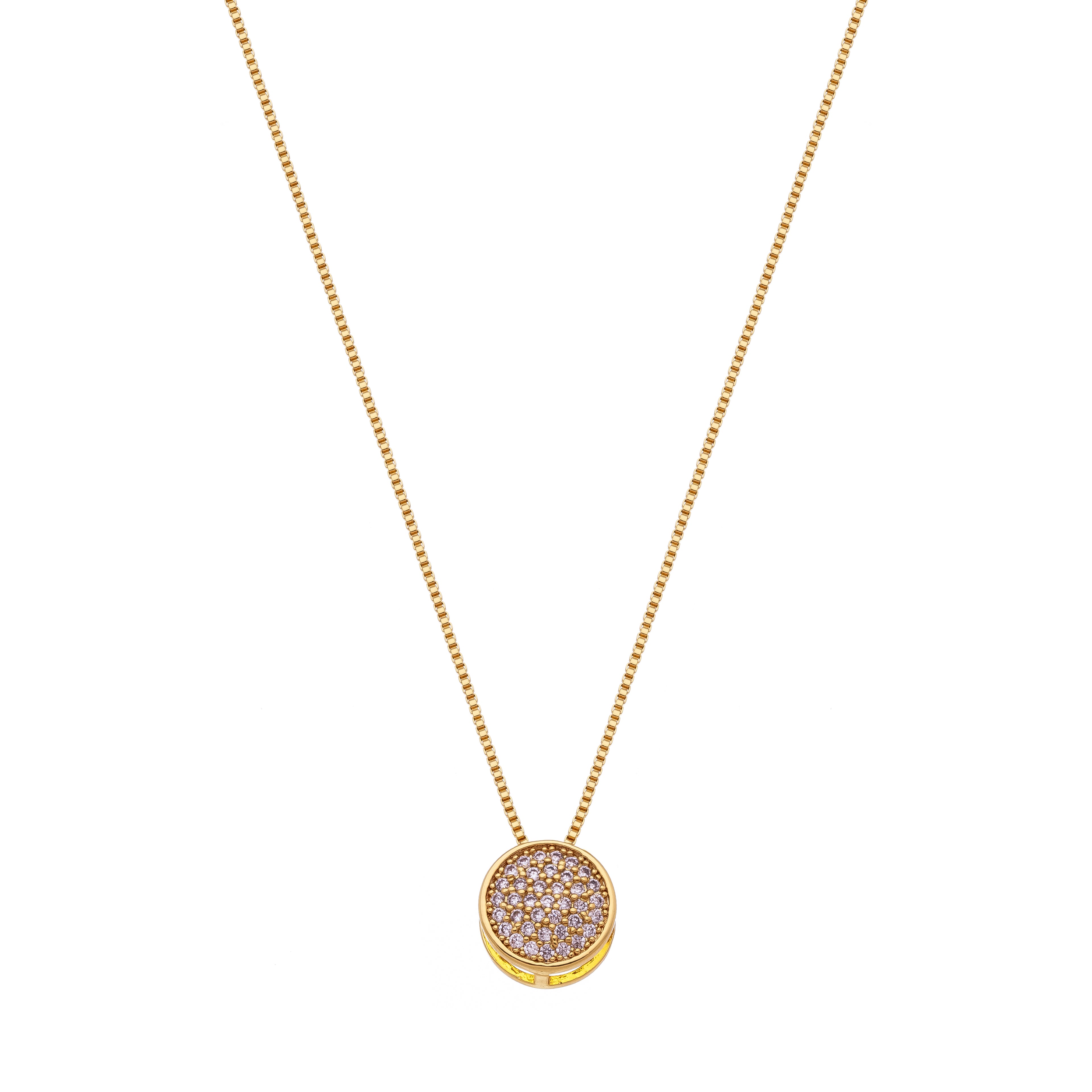 Round Pavé Zirconia Pendant Necklace – 18K Gold Plated Minimalist Luxury Jewelry