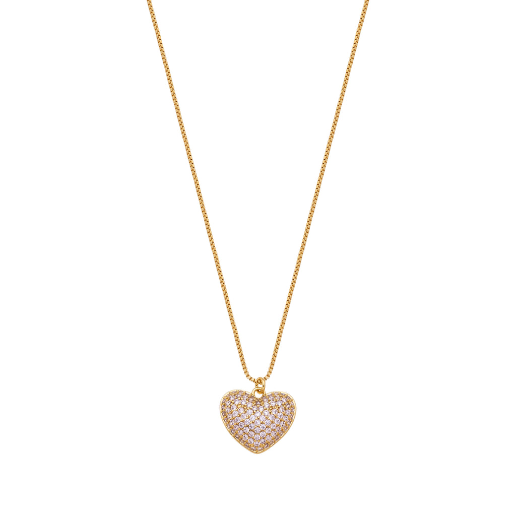 Pavé Heart Pendant Necklace with Zirconia – 18K Gold Plated Romantic Jewelry