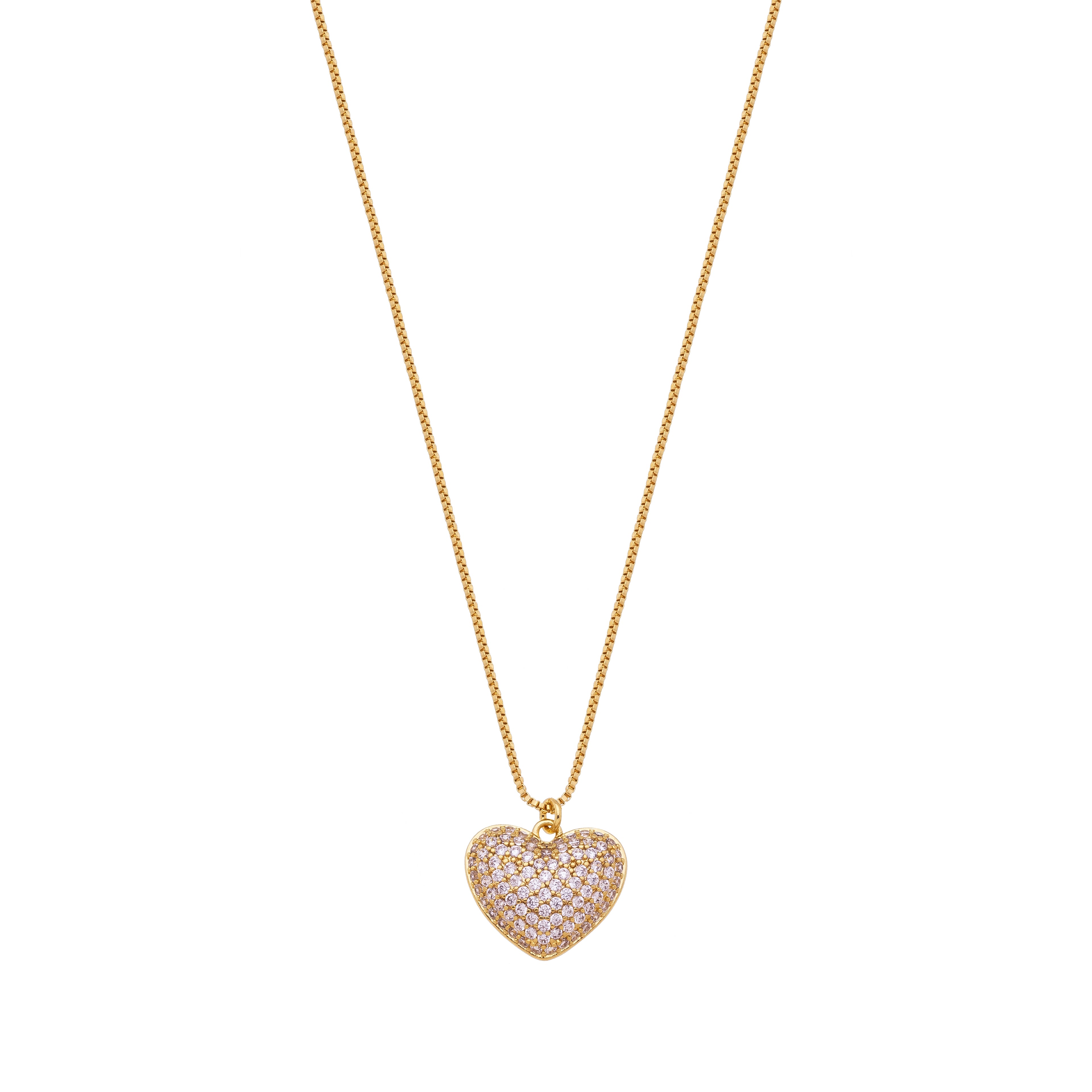 Pavé Heart Pendant Necklace with Zirconia – 18K Gold Plated Romantic Jewelry