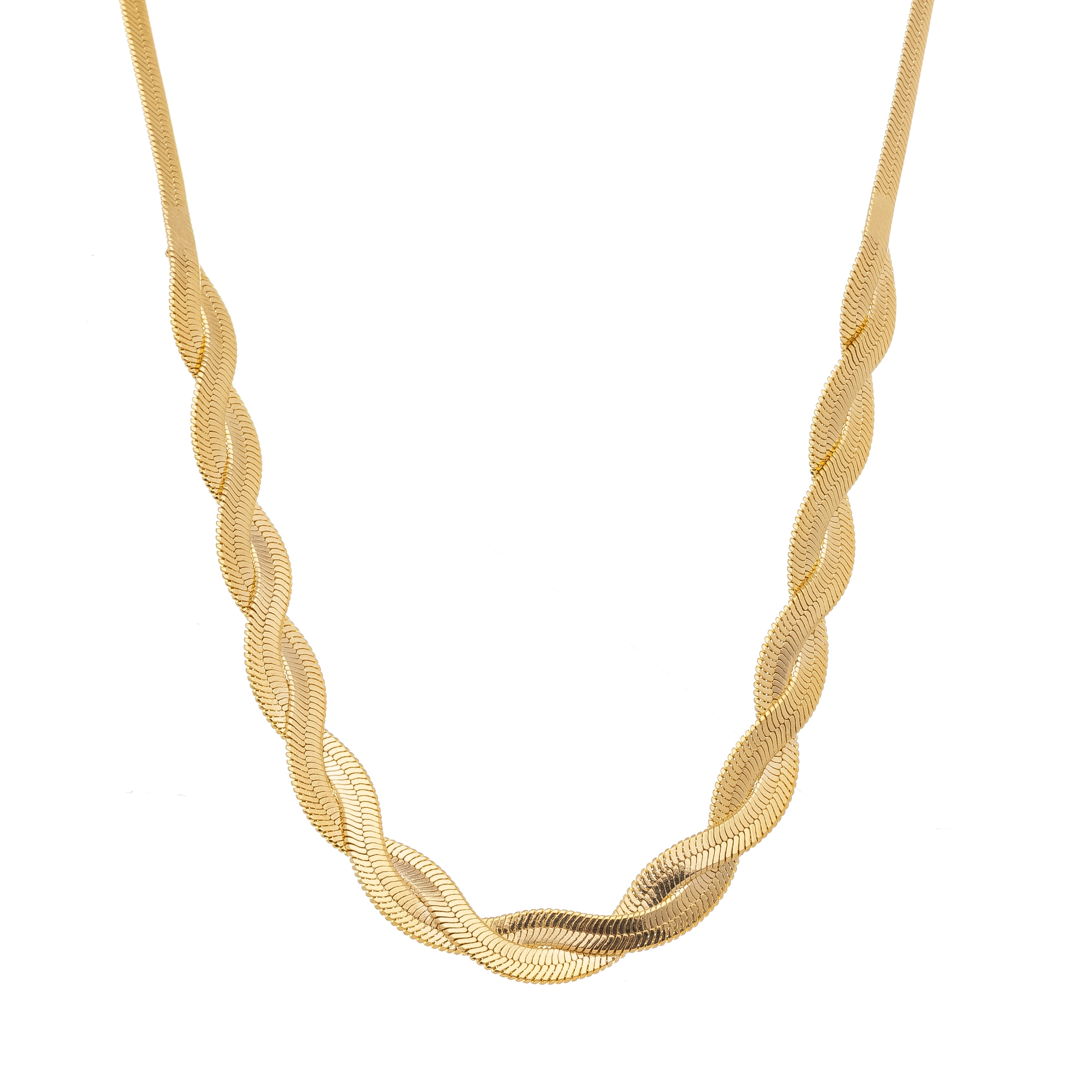 Twisted Herringbone Chain Necklace – 18K Gold Plated Statement Luxury Jewelry