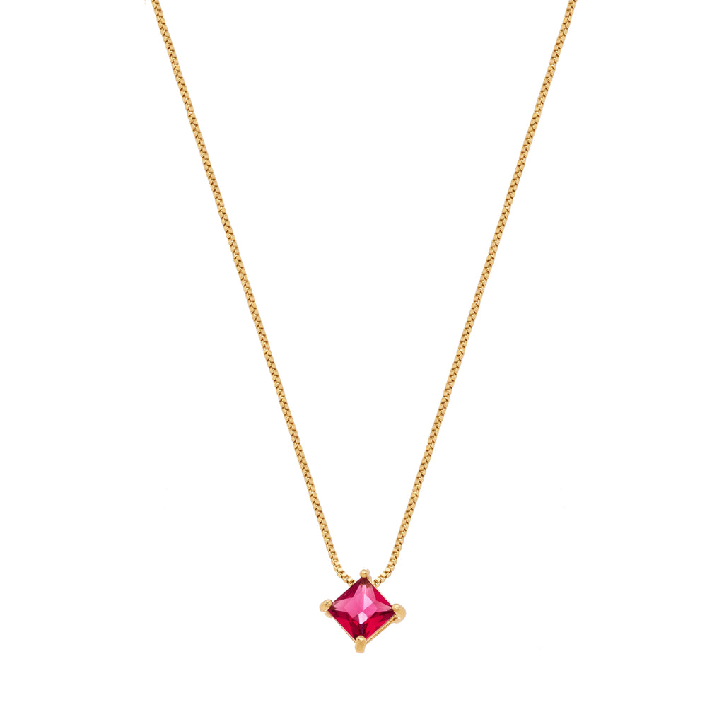 Solitaire Stud Hot Pink Zirconia Necklace – 18K Gold Plated Minimalist Jewelry