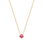 Solitaire Stud Hot Pink Zirconia Necklace – 18K Gold Plated Minimalist Jewelry