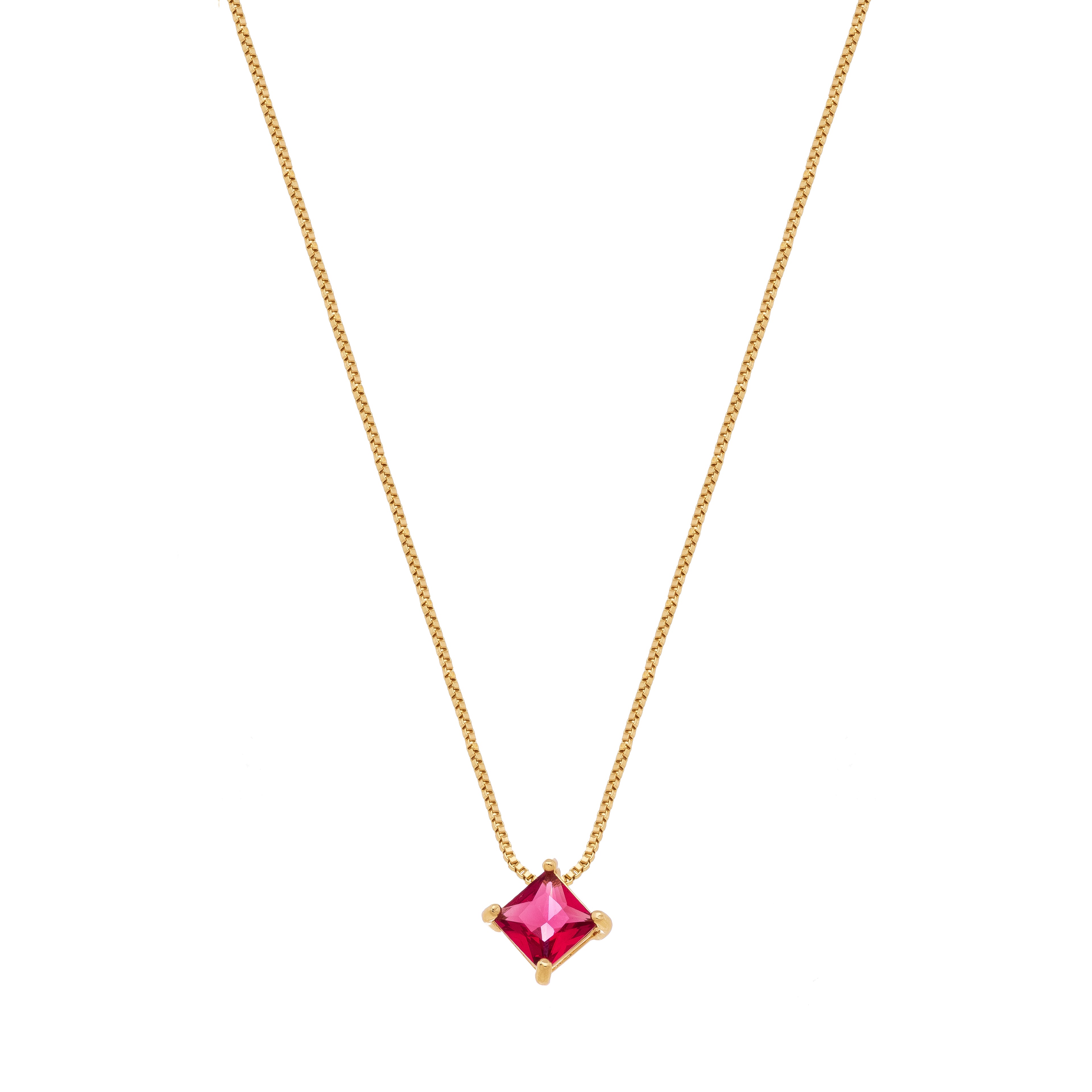 Solitaire Stud Hot Pink Zirconia Necklace – 18K Gold Plated Minimalist Jewelry