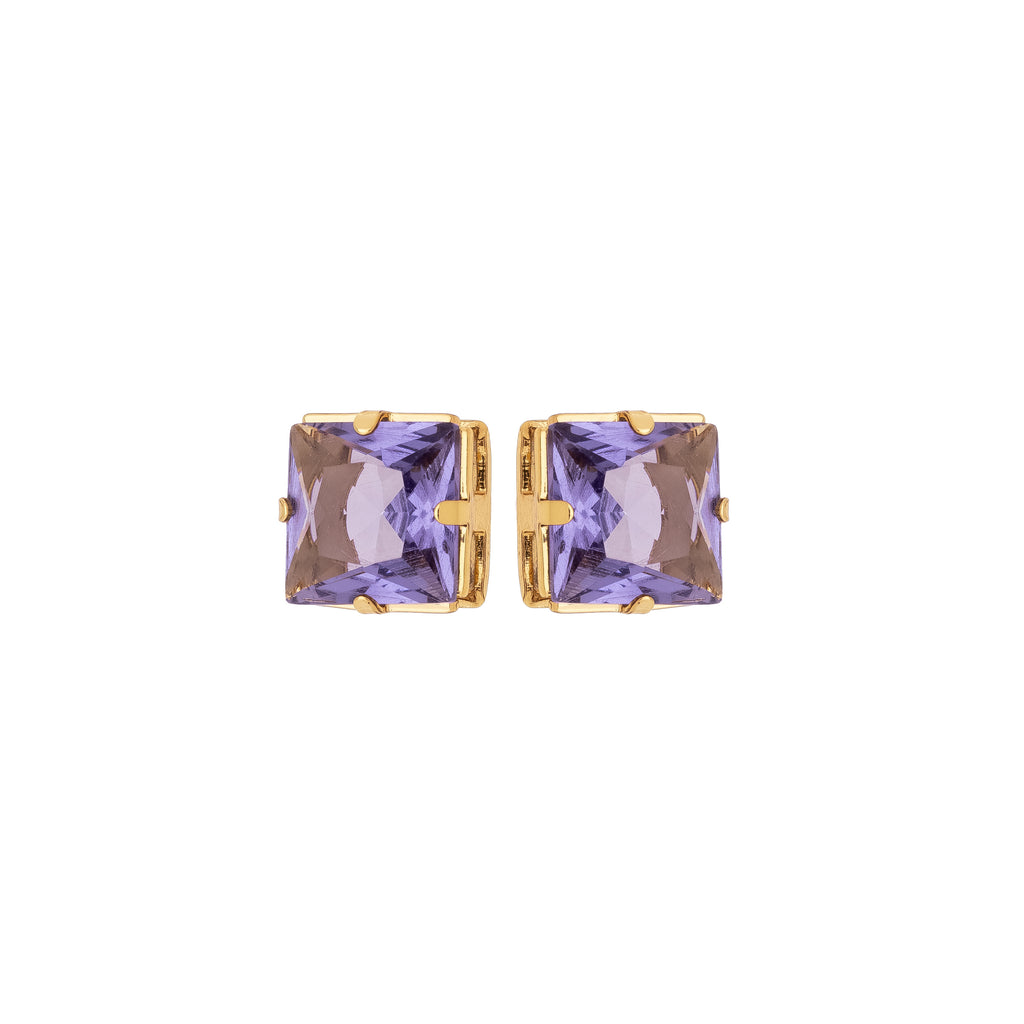 Princess Cut Lavender Zircon Stud Earrings – 18K Gold Plated Square Crystal Earrings