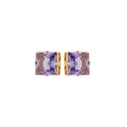 Princess Cut Lavender Zircon Stud Earrings – 18K Gold Plated Square Crystal Earrings