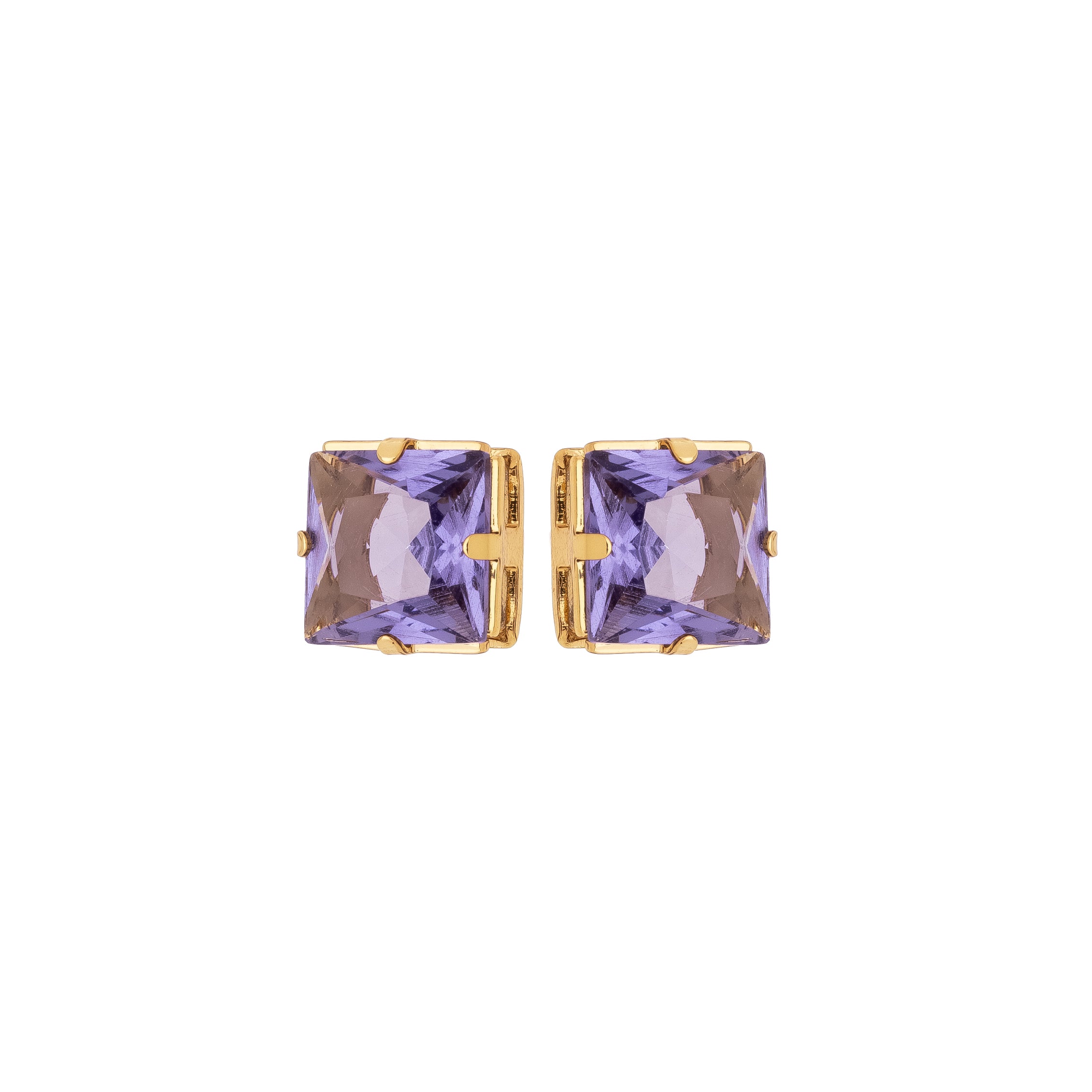 Princess Cut Lavender Zircon Stud Earrings – 18K Gold Plated Square Crystal Earrings