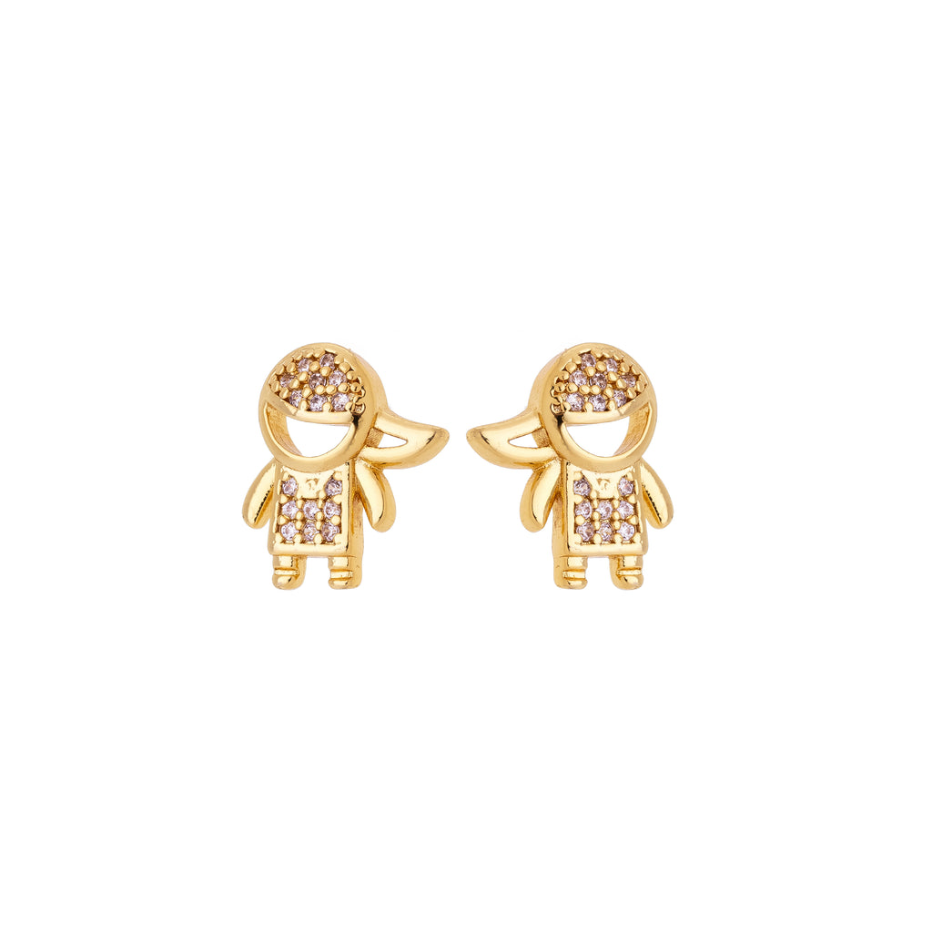 Cute Angel Zircon Stud Earrings – 18K Gold Plated Mini Figure Earrings