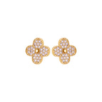 Clover Zircon Stud Earrings – 18K Gold Plated Floral Pavé Earrings