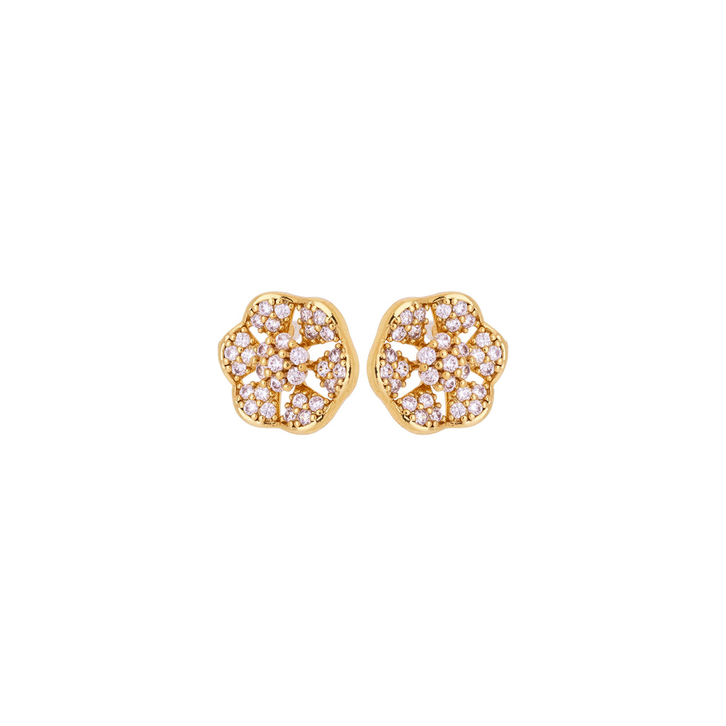 Floral Zircon Stud Earrings – 18K Gold Plated Vintage Flower Earrings