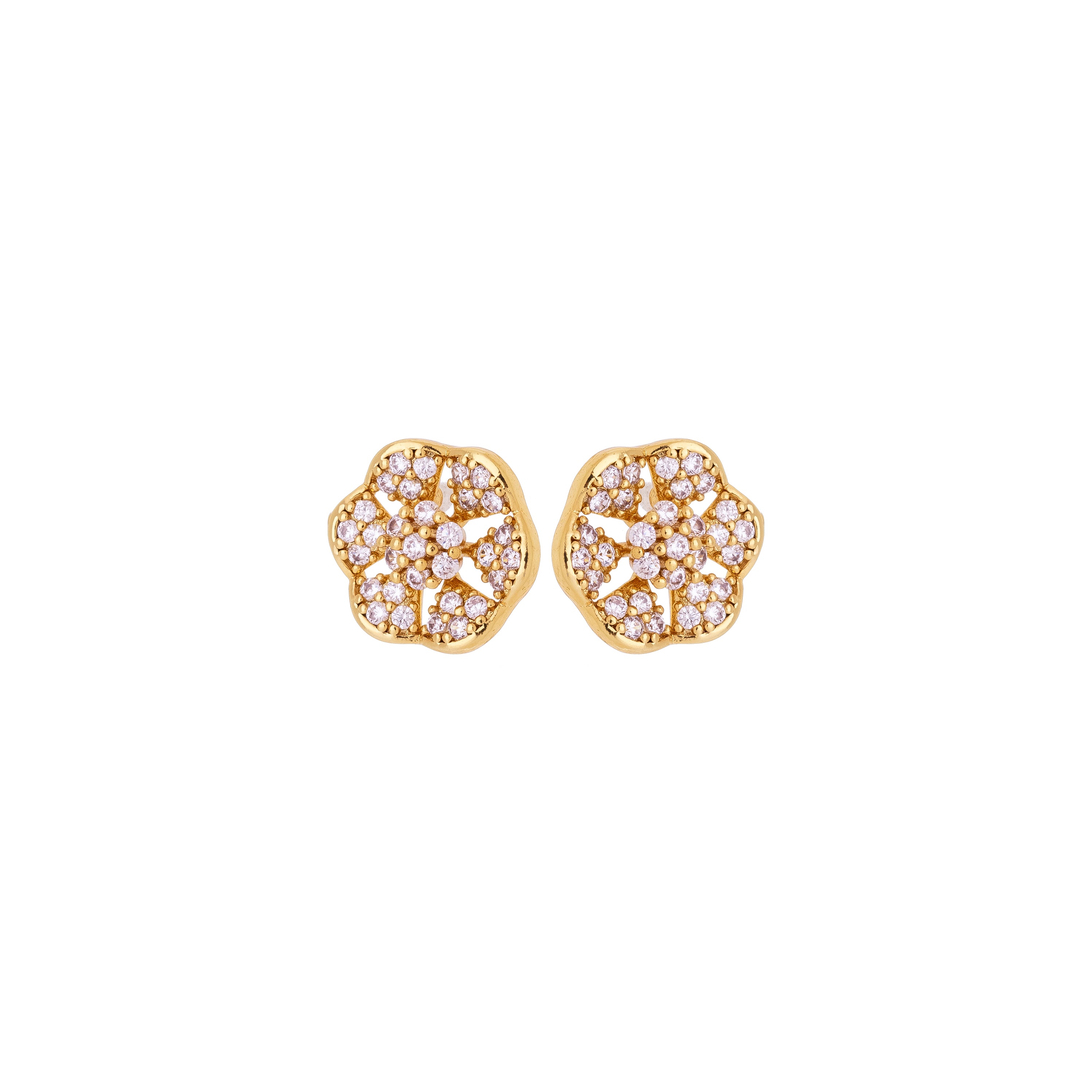 Floral Zircon Stud Earrings – 18K Gold Plated Vintage Flower Earrings