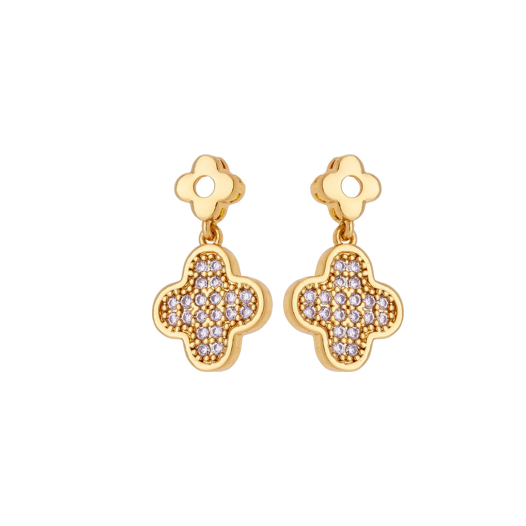 Clover Drop Earrings with Zirconia – 18K Gold Plated Dangle Earrings