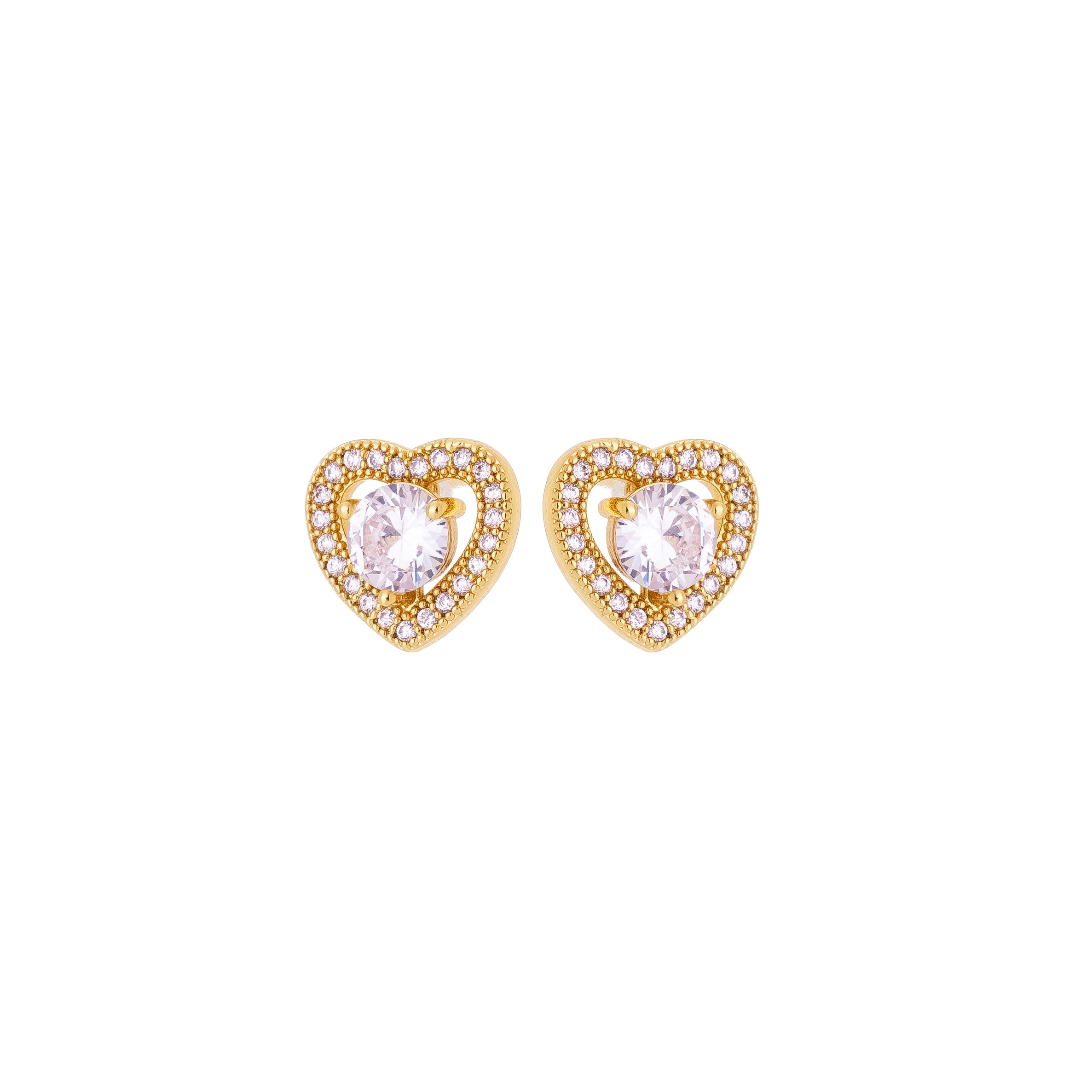 Heart Zirconia Stud Earrings – 18K Gold Plated Romantic Earrings