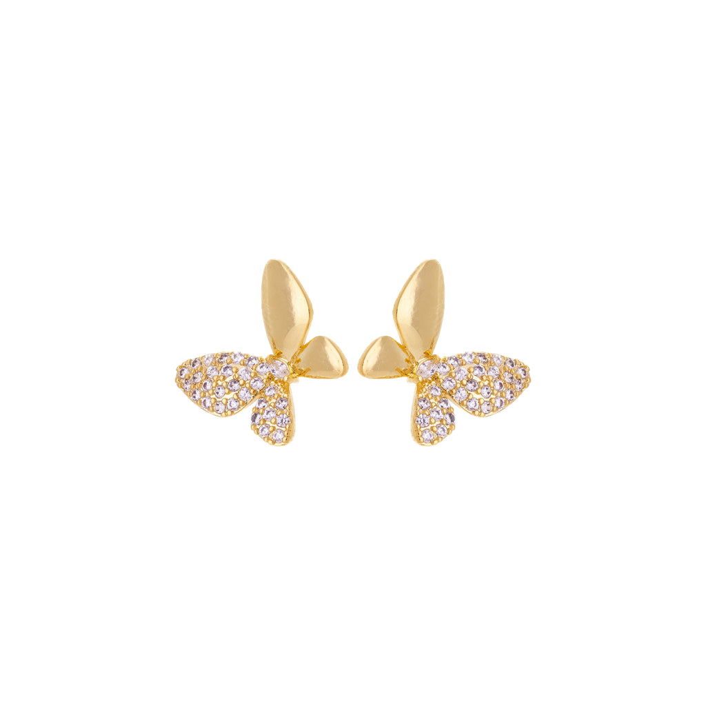 Butterfly Zirconia Stud Earrings – 18K Gold Plated Elegant Sparkle