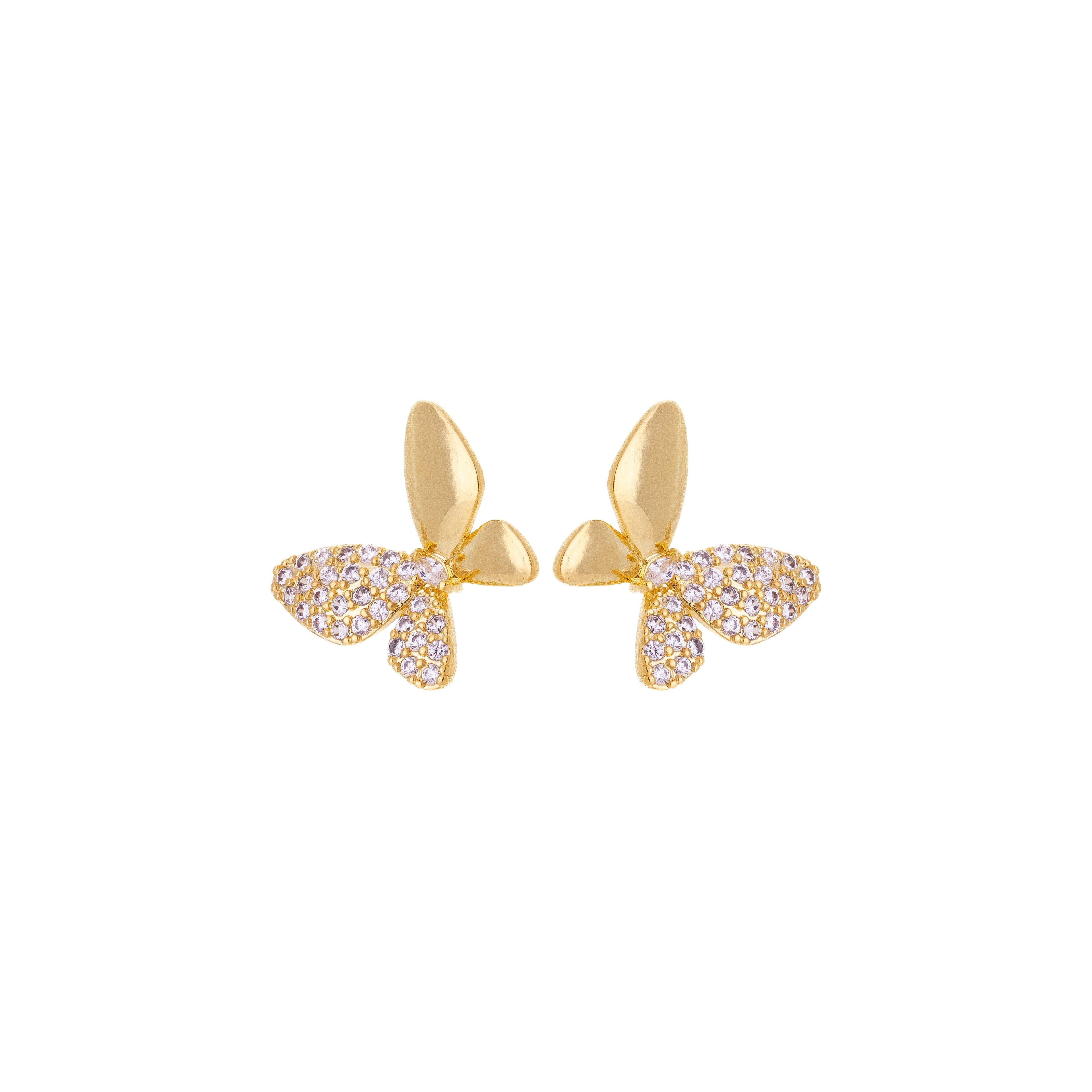 Butterfly Zirconia Stud Earrings – 18K Gold Plated Elegant Sparkle