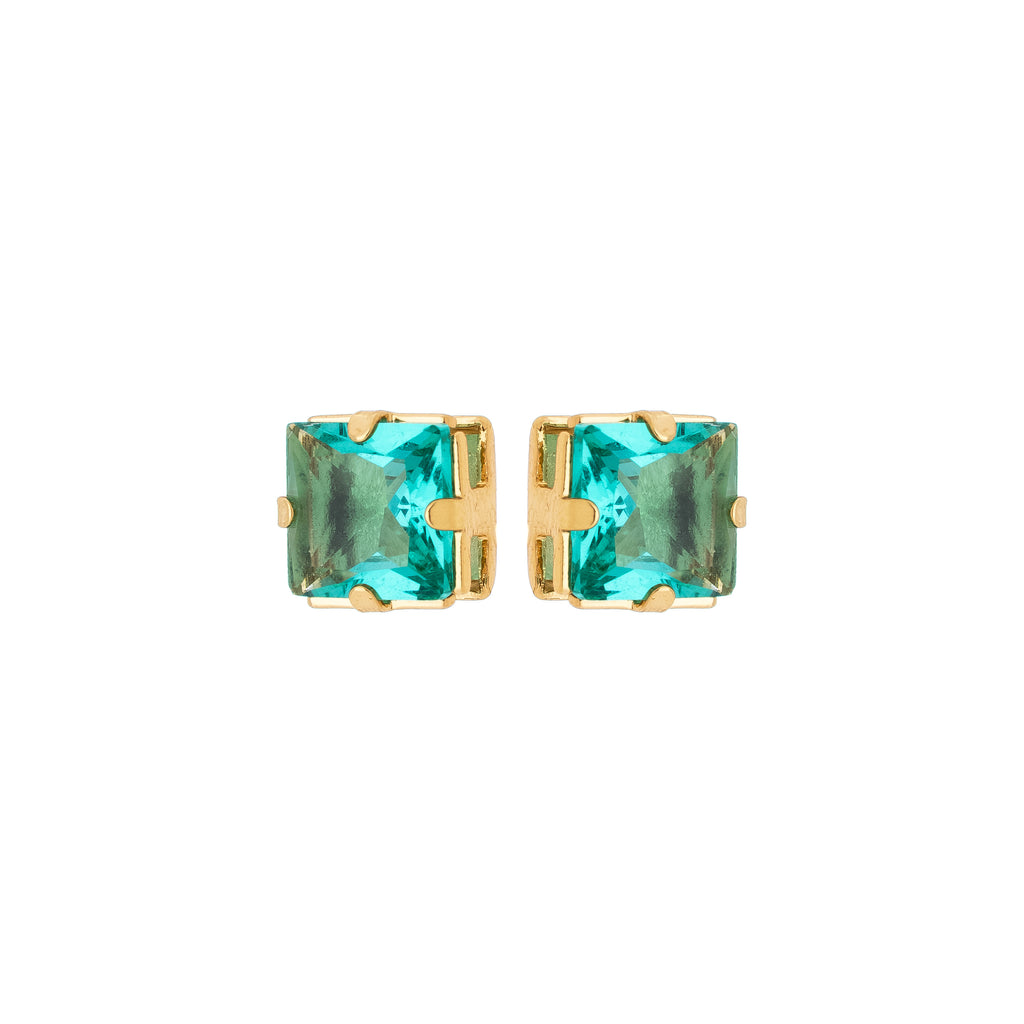 Emerald Green Crystal Stud Earrings – 18K Gold Plated Square Cut