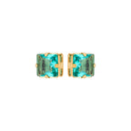 Emerald Green Crystal Stud Earrings – 18K Gold Plated Square Cut