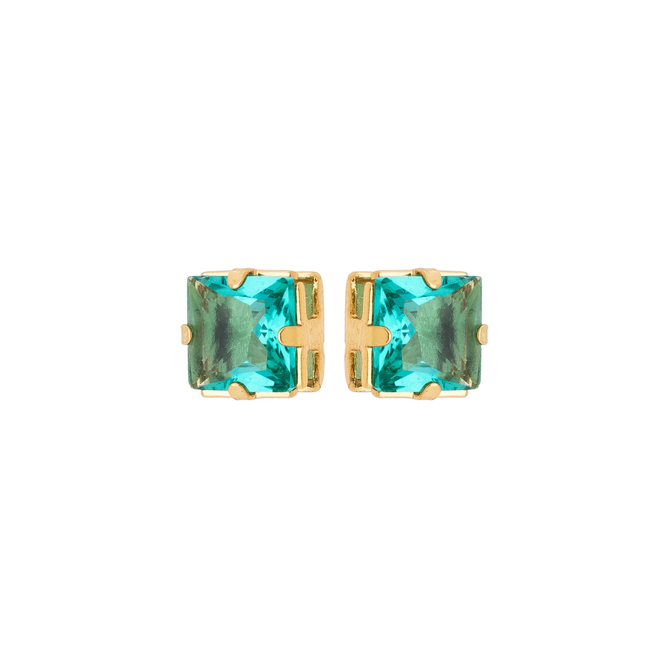 Emerald Green Crystal Stud Earrings – 18K Gold Plated Square Cut