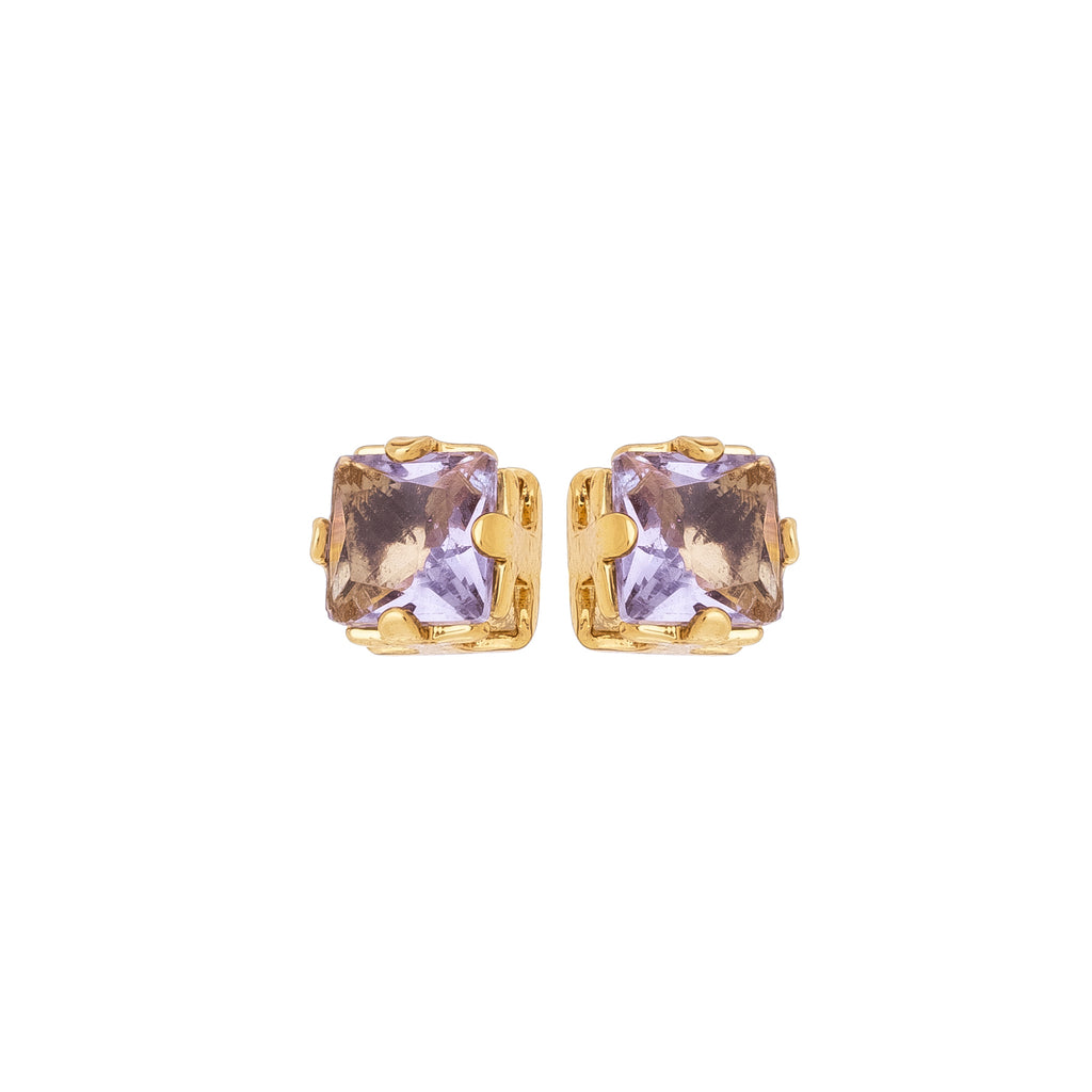 Light Pink Crystal Stud Earrings – 18K Gold Plated Square Cut