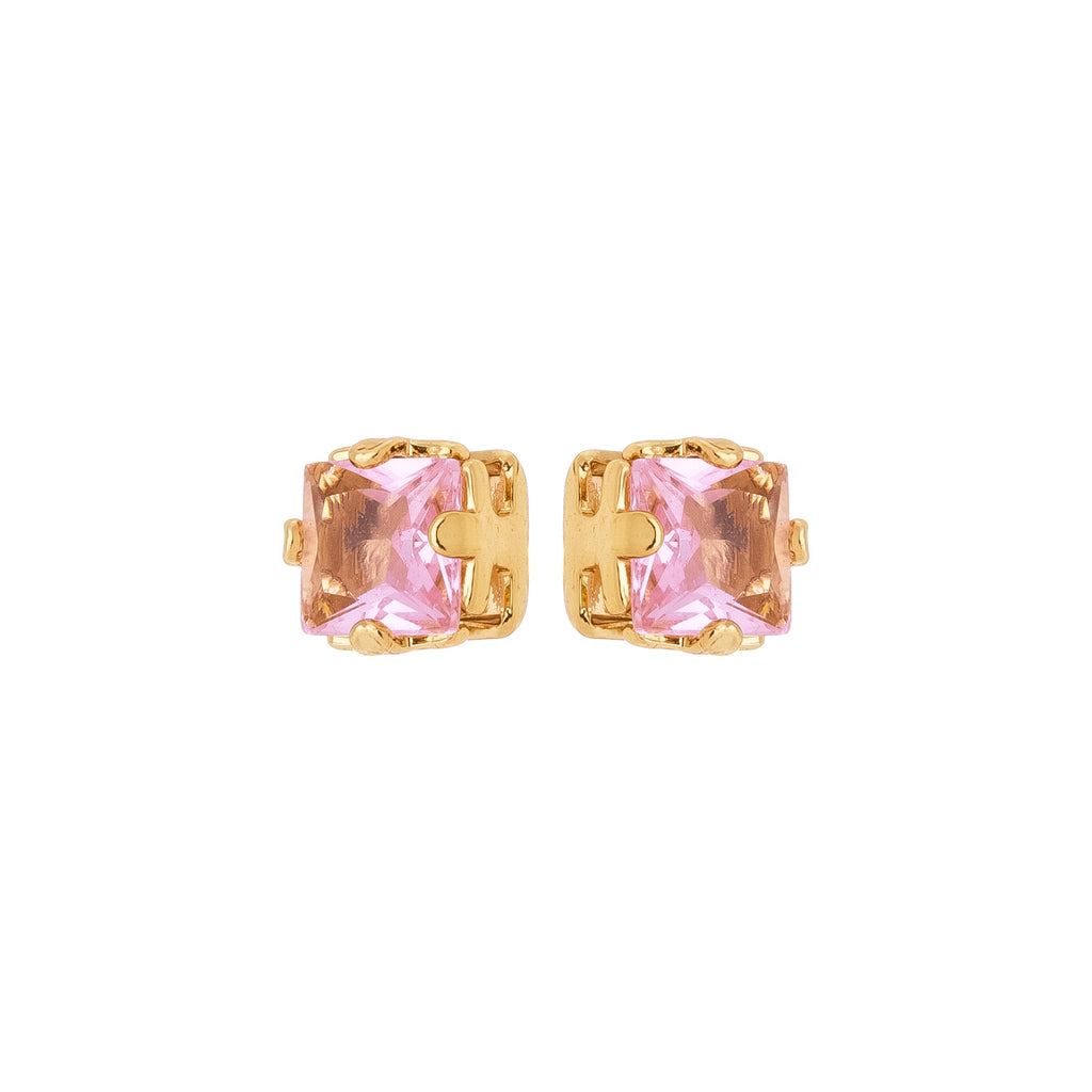 Blush Pink Crystal Stud Earrings – 18K Gold Plated Square Cut
