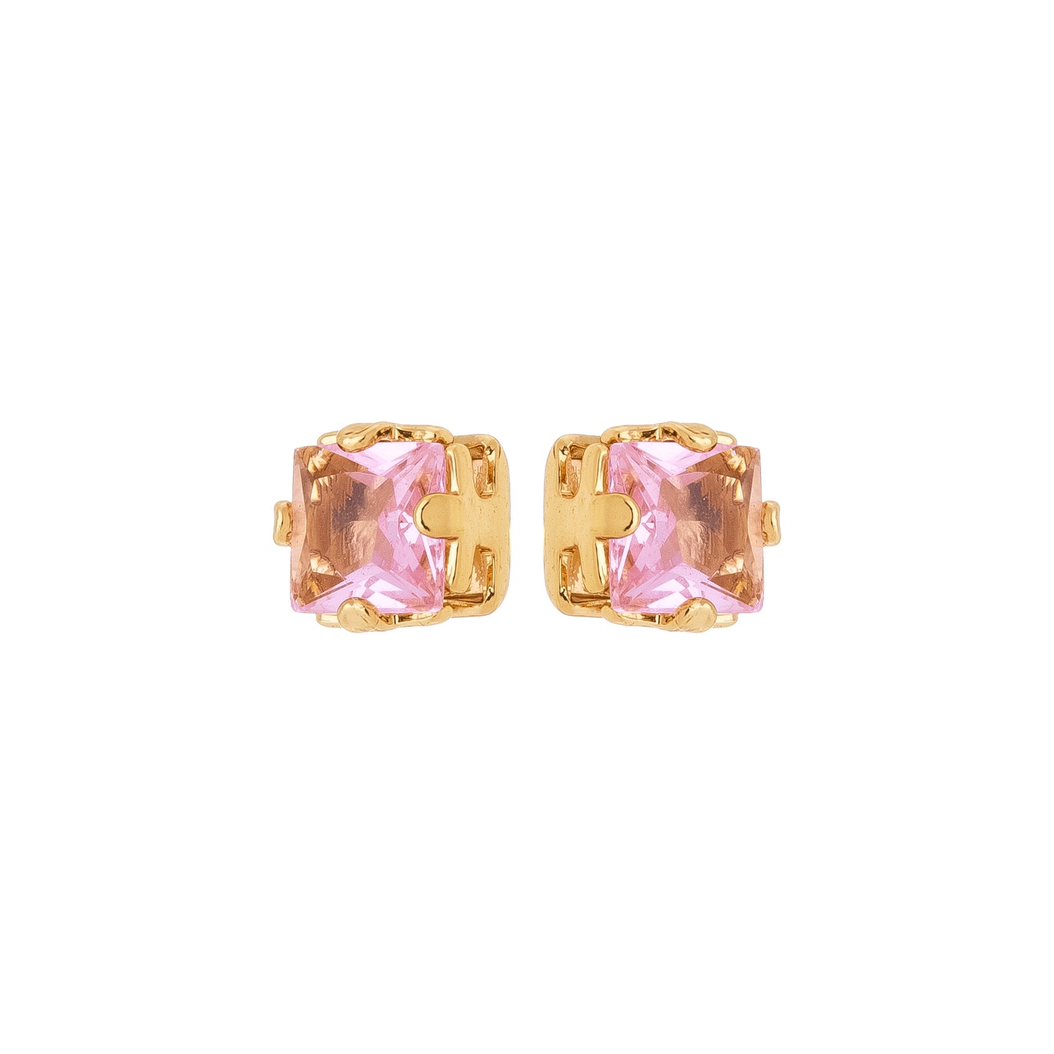 Blush Pink Crystal Stud Earrings – 18K Gold Plated Square Cut
