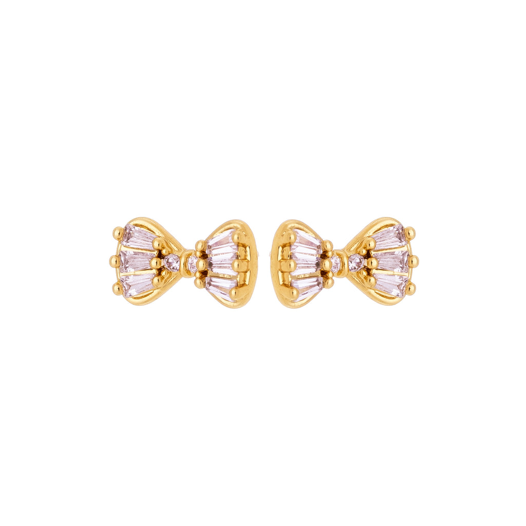 Delicate Bow Crystal Stud Earrings – 18K Gold Plated