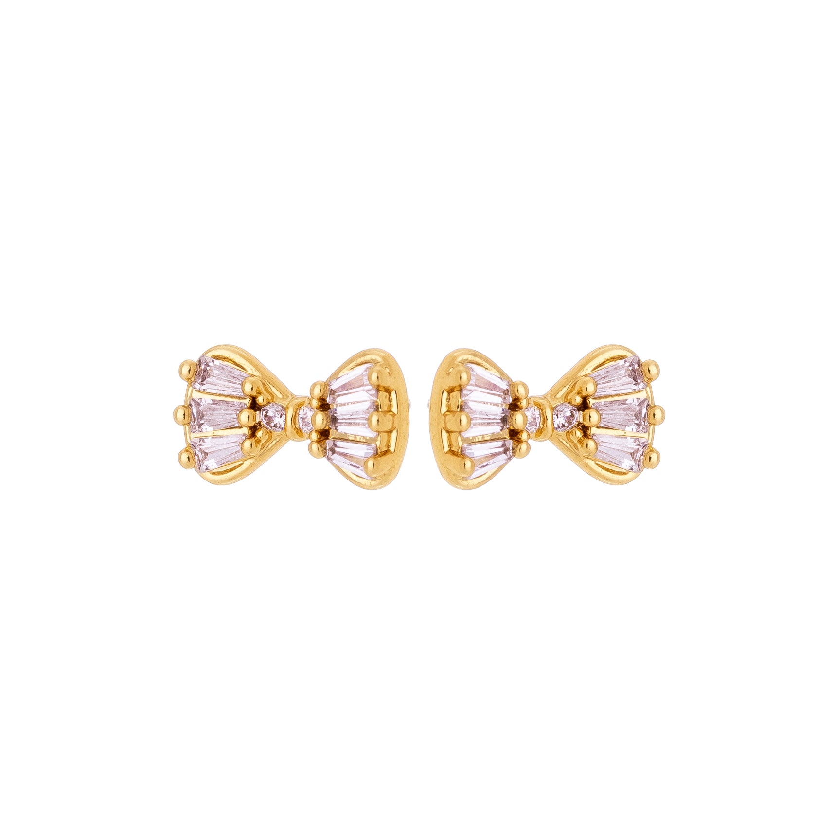 Delicate Bow Crystal Stud Earrings – 18K Gold Plated